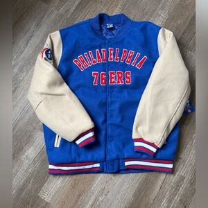 Philadelphia 76ers Sixers Varsity Jacket Letterman Blue White Red NBA Coat XL